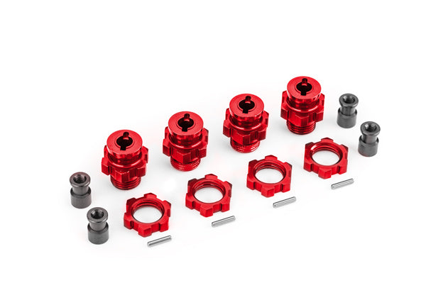 TRAXXAS 9086-RED Wheel hubs, splined, 17mm, short (red-anodized) (4)/ wheel nuts, splined, 17mm (red-anodized) (4)/ hub retainer M4 X 0.7 (4)/ axle pin (4) (for use with #9080 upgrade kit)