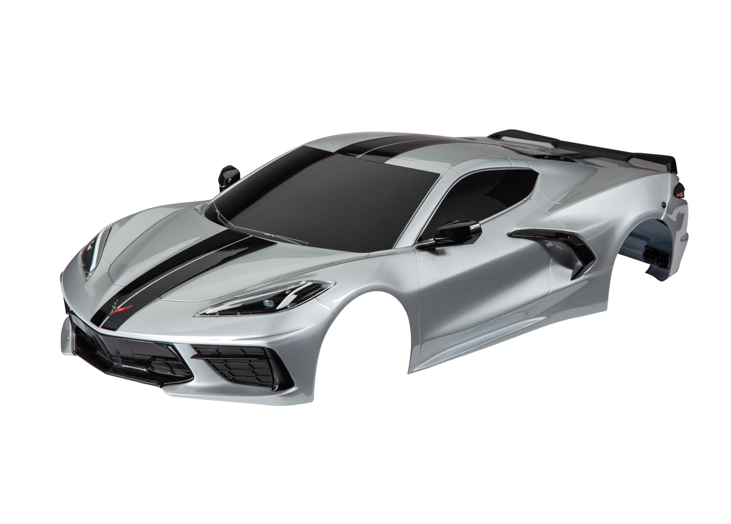 TRAXXAS 9311T Body, Chevrolet Corvette Stingray, complete (silver) (painted, decals applied) (includes side mirrors, spoiler, grilles, vents, & clipless mounting)