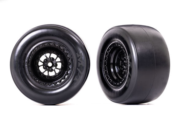 TRAXXAS 9477  Tires & wheels, assembled, glued (Weld glossy black wheels, Mickey Thompson® ET Drag® Slicks, smoke compound, foam inserts) (rear) (2)