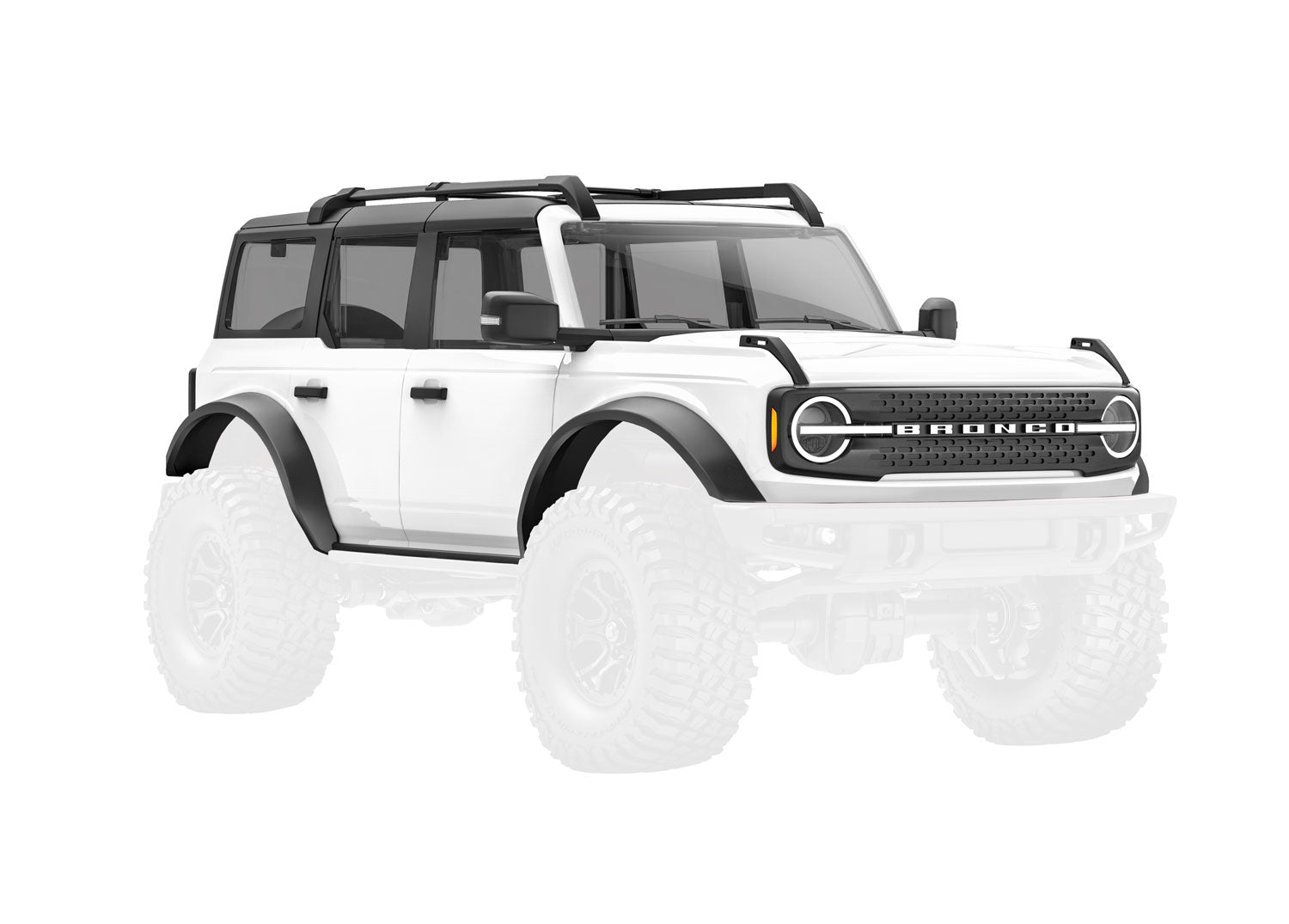 TRAXXAS 9711-WHITE Body, Ford Bronco, complete (assembled) (white) (includes grille, side mirrors, door handles, fender flares, windshield wipers, spare tire mount, & clipless mounting) (requires #9735 front & rear bumpers)