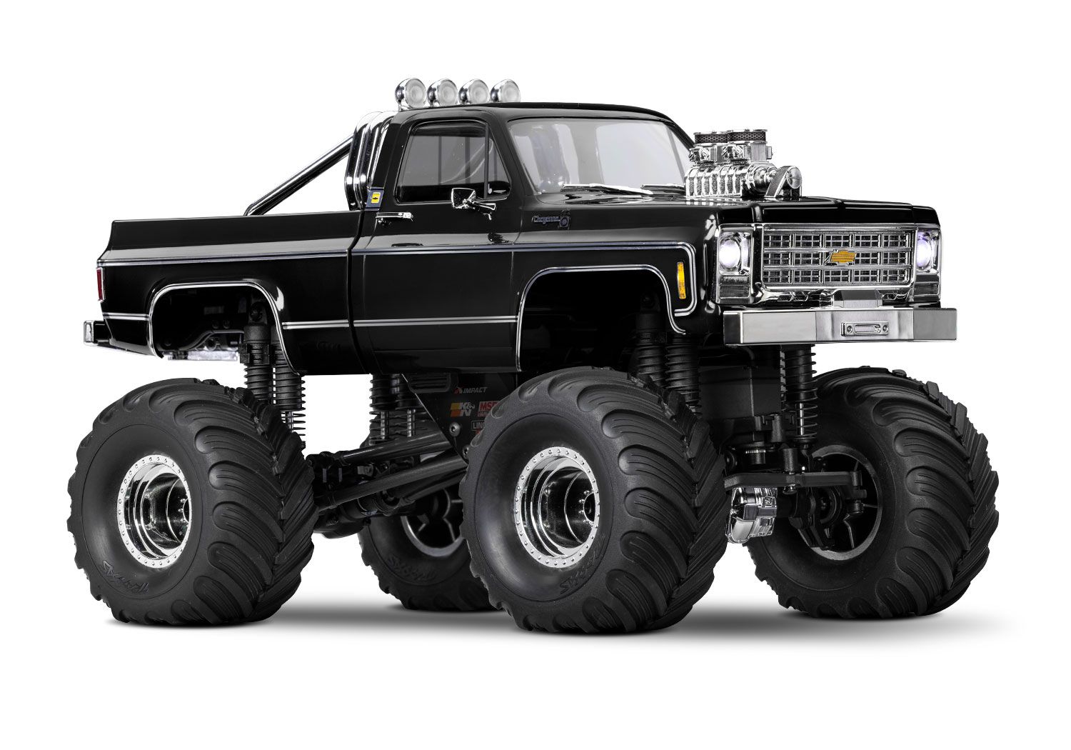 TRAXXAS 98064-1 TRX-4MT™ with Chevrolet® K10 pickup body: 1/18 scale 4X4 monster truck RTR with TQ™ 2.4 GHz 2-channel transmitter, and ECM-2.5 waterproof electronics.