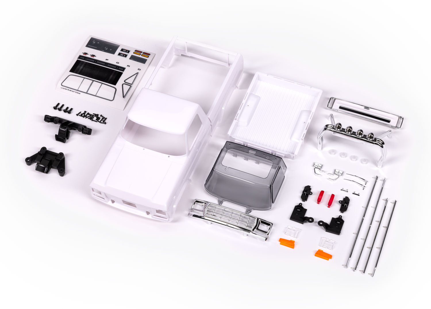 TRAXXAS 9812 Body, Ford F-150 Truck (1979), complete (unassembled) (white, requires painting) (includes grille, side mirrors, door handles, roll bar, windshield wipers, side trim, & clipless mounting) (requires #9834 front & rear bumpers)