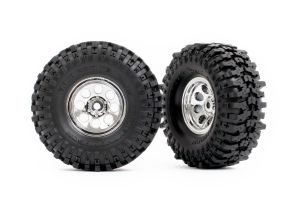 TRAXXAS 9873 Tires & wheels, assembled (chrome 1.0" wheels, Mickey Thompson® Baja Pro™ Xs 2.4x1.0" tires) (2)