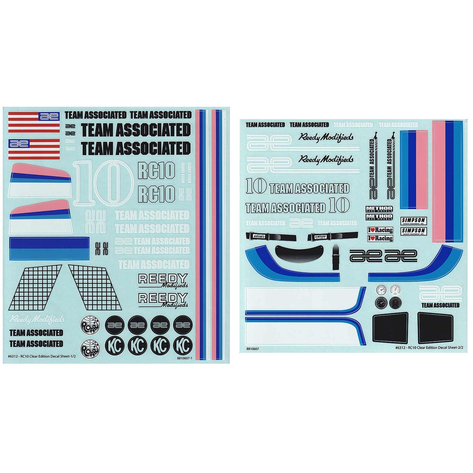 ASSOCIATED 6312 Decal Sheets, 1/10 Team Associated RC10CC