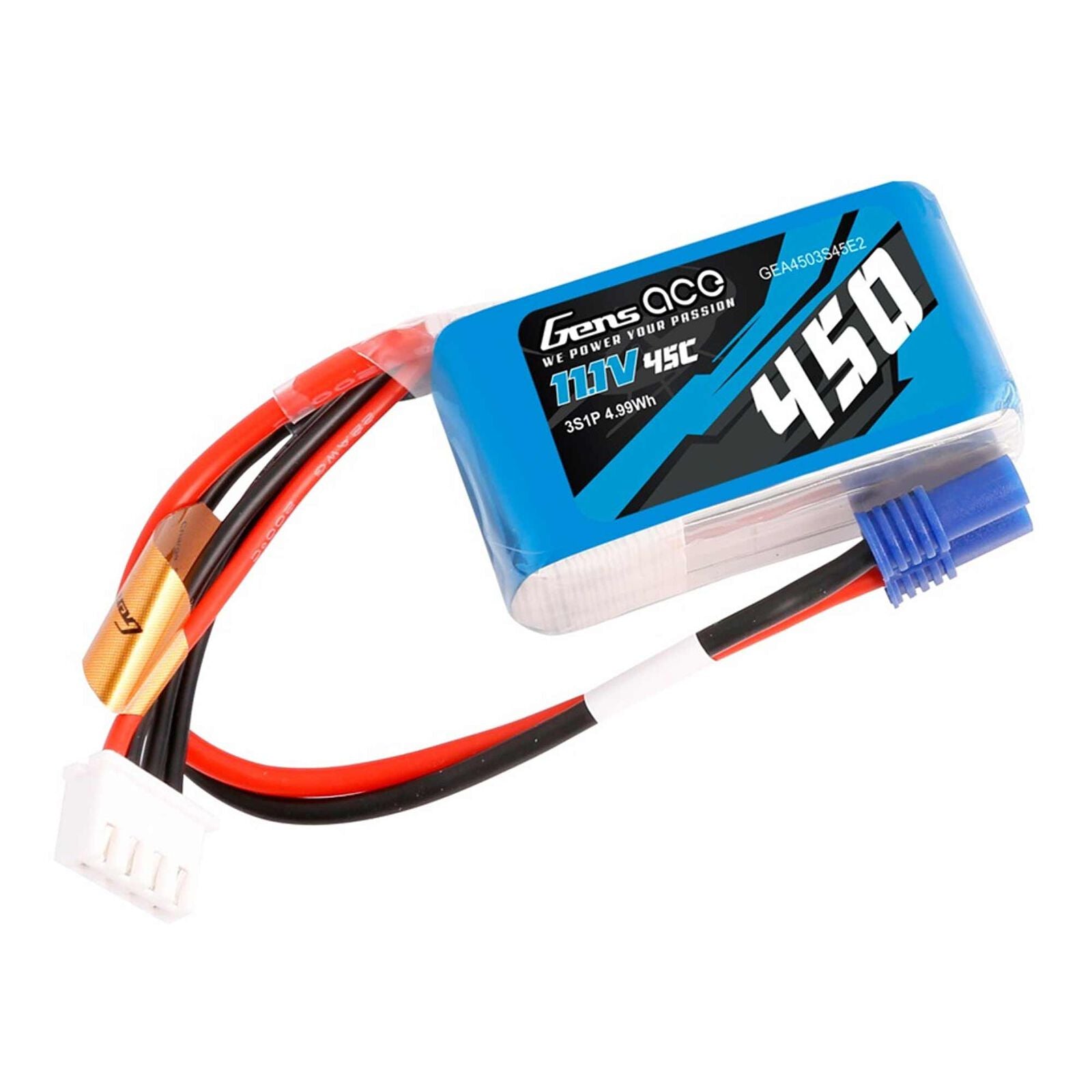 GENS ACE GEA4503S45E2 11.1V 450mAh 3S 45C LiPo Battery: EC2