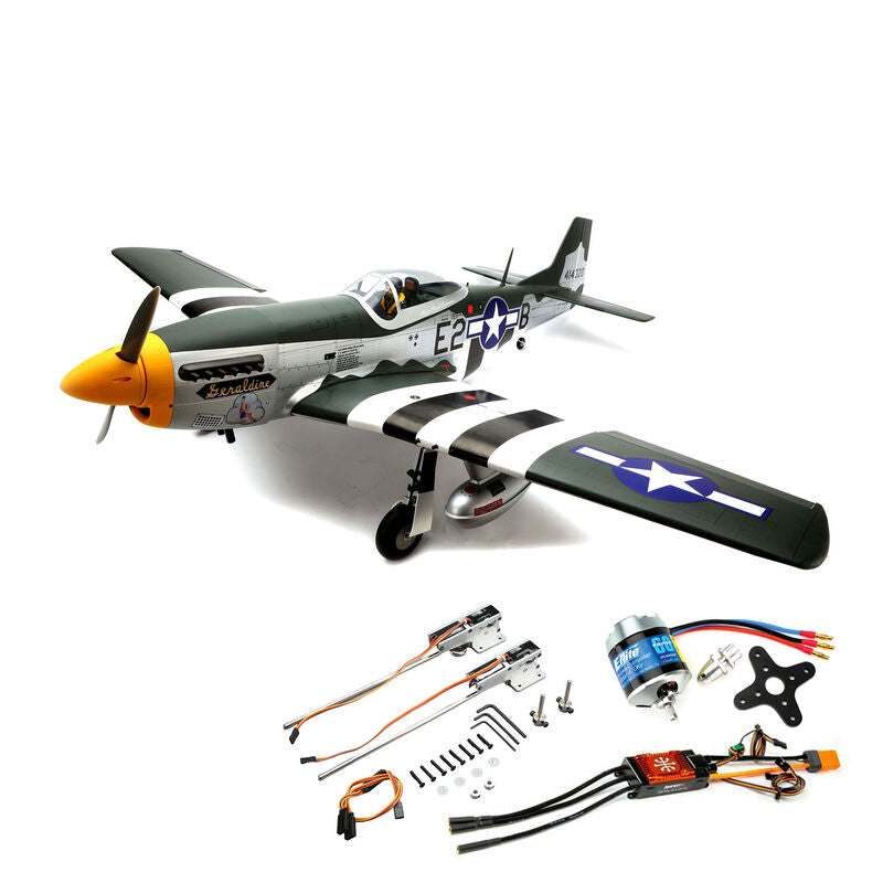 HANGAR 9 HAN2820BRME P-51D Mustang 20cc ARF, 69.5" with E-flite Electric Retract Set, Brushless Motor, and Spektrum Smart ESC