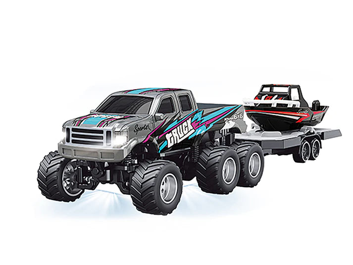RC PRO HG4-408 1/64 R/C Truck with boat with APP control - Ford 6-wheeler
