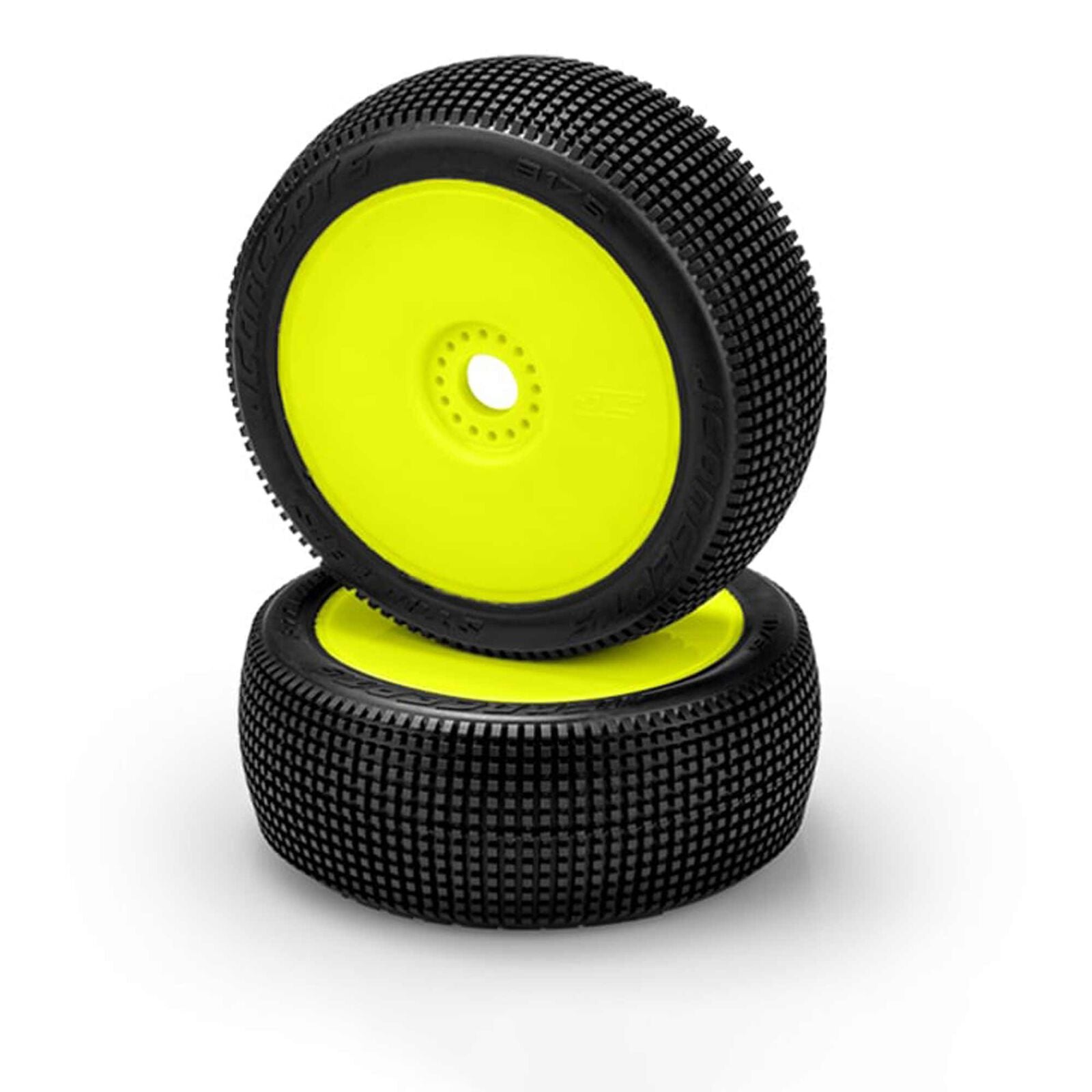 JCONCEPTS 3175-22 1/8 Stalkers 83mm Pre-Mounted Buggy Tires, Yellow Wheels, Green Compound (2)
