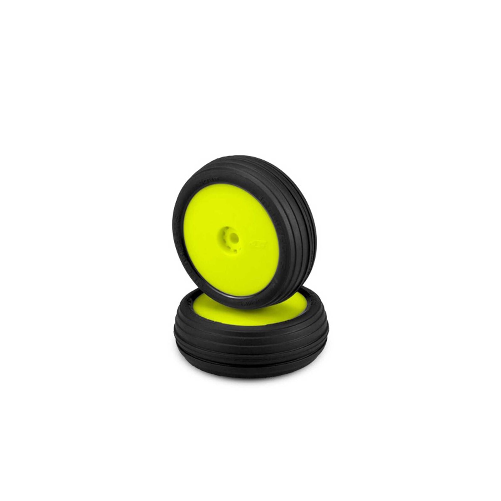 JCONCEPTS 4039-2211 1/16 Hawk Pre-Mounted Front Mini-B Tires, Yellow Wheels, Green Compound (2)