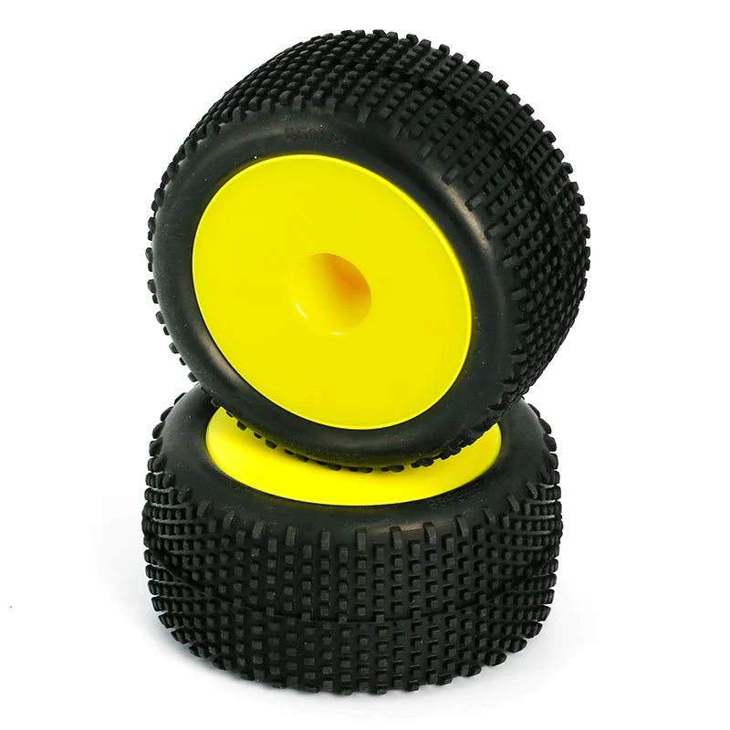 LC RACING L6248 Block Pin Truggy Tires Mounted Yellow, 12mm 2pcs