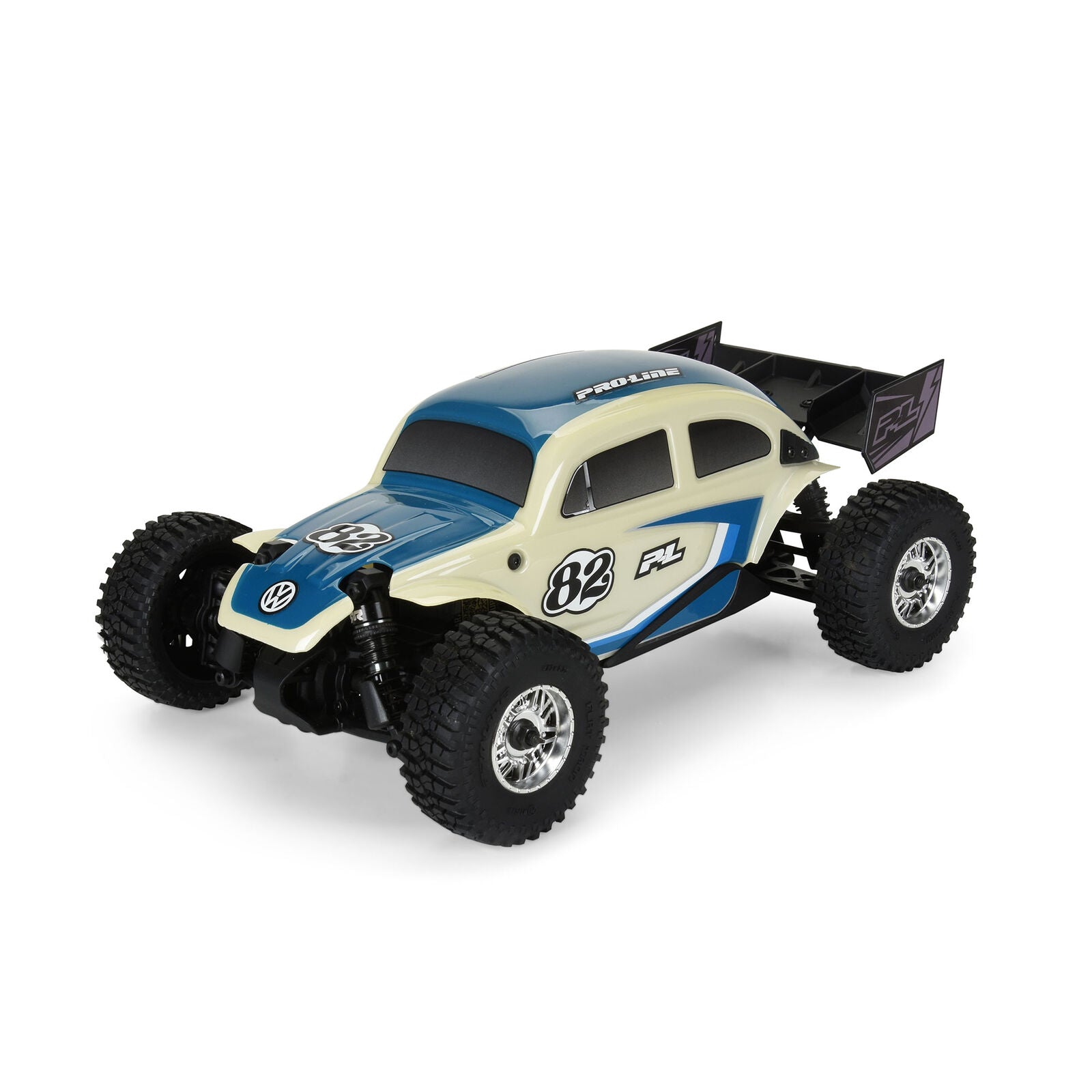 PROLINE PRO368000T1 Class 1 VW Bug Blue Race Body Conversion Kit and Flat Iron M/T Tires Mounted 7mm Black Diablo (4) for ARRMA TYPHON GROM