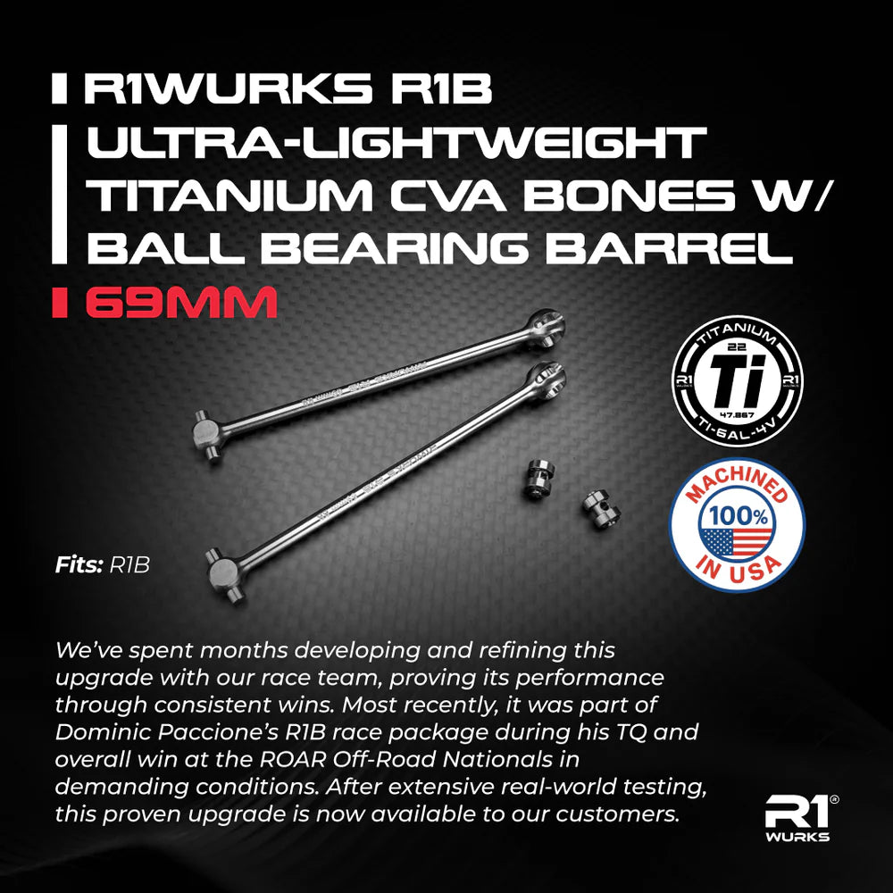 R1WURKS 920313 R1B Ultra-lightweight Titanium CVA Bones w/ Ball Bearing Barrel, 69mm