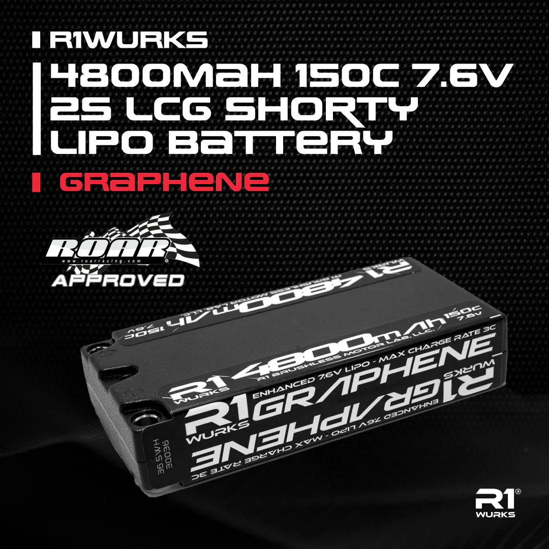 R1WURKS 030036 4800mah 150c 7.6v 2S LCG Shorty LiPo Battery, Graphene