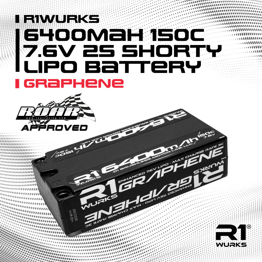 R1WURKS 030032 6400mah 150c 7.6v 2S Shorty LiPo Battery, Graphene