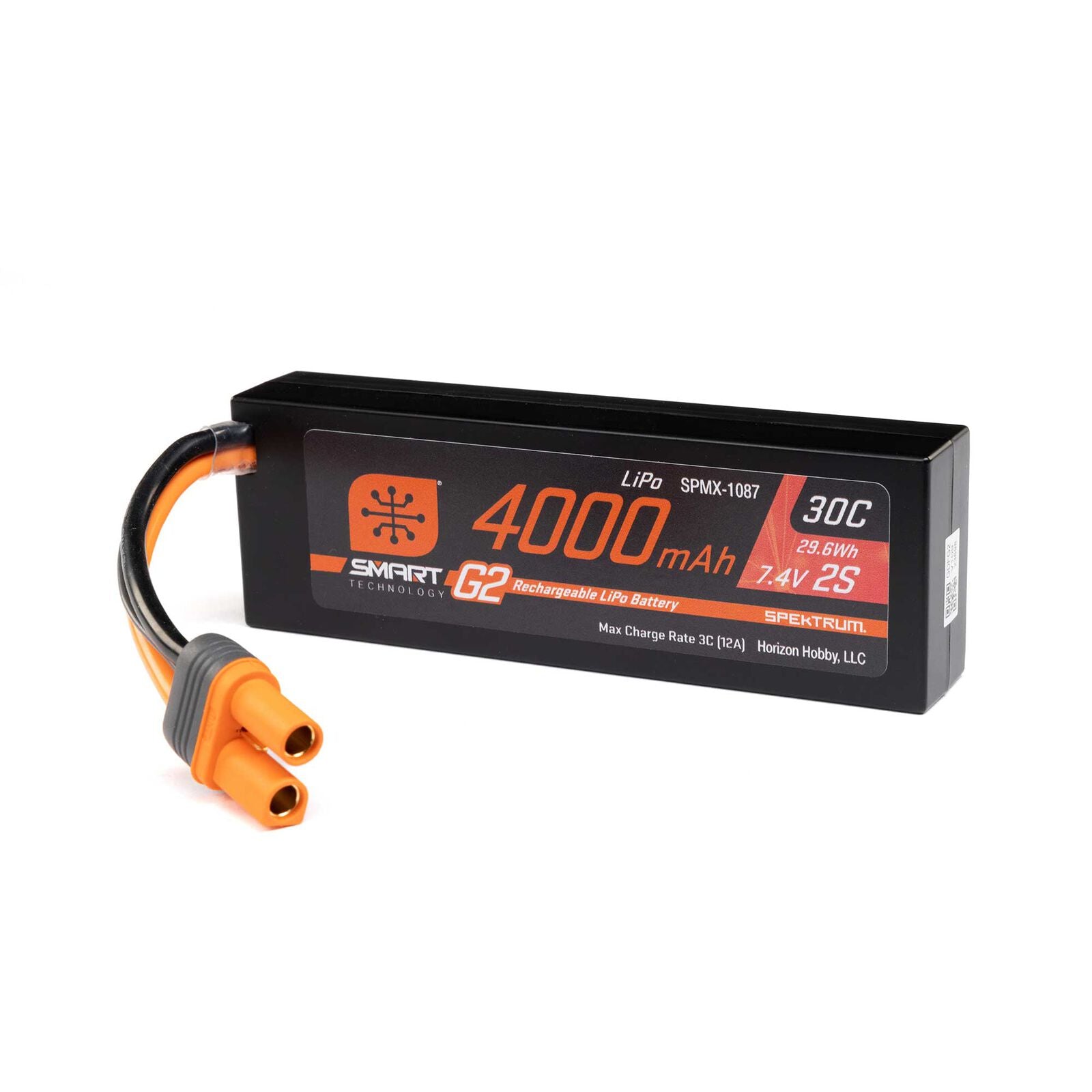 SPEKTRUM SPMX-1087 7.4V 4000mAh 2S 30C Smart G2 Hardcase LiPo Battery: IC5