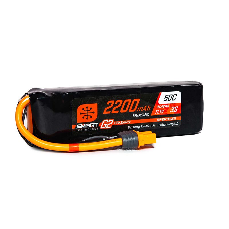 SPEKTRUM SPMX223S50 11.1V 2200mAh 3S 50C Smart G2 LiPo Battery: IC3