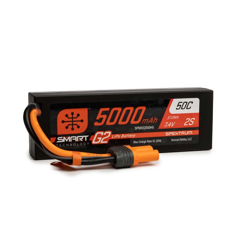 SPEKTRUM SPMX52S50H5 7.4V 5000mAh 2S 50C Smart G2 Hardcase LiPo Battery: IC5