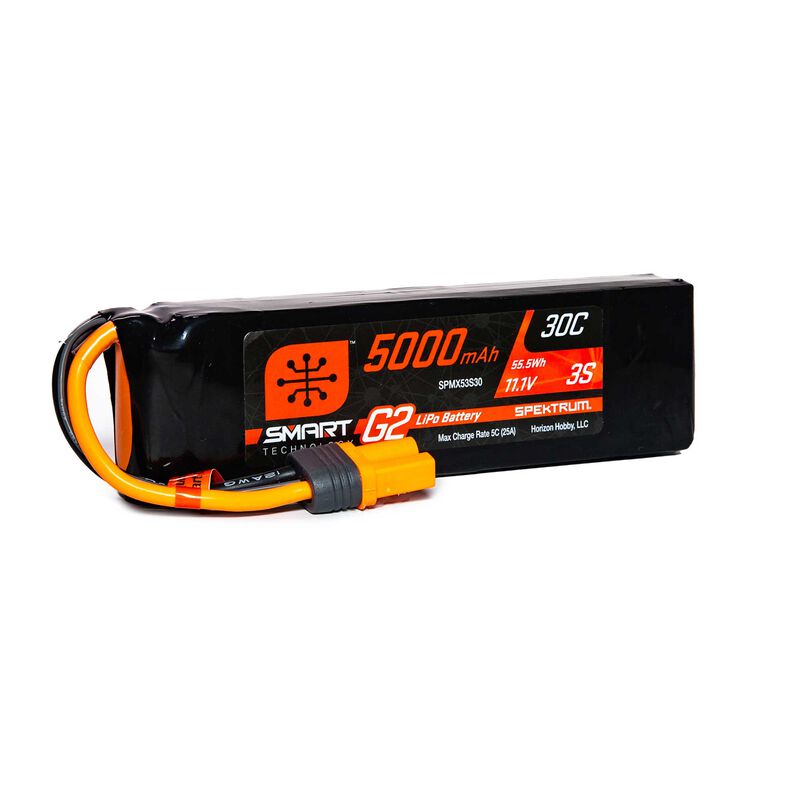 SPEKTRUM SPMX53S30 11.1V 5000mAh 3S 30C Smart G2 LiPo Battery: IC5
