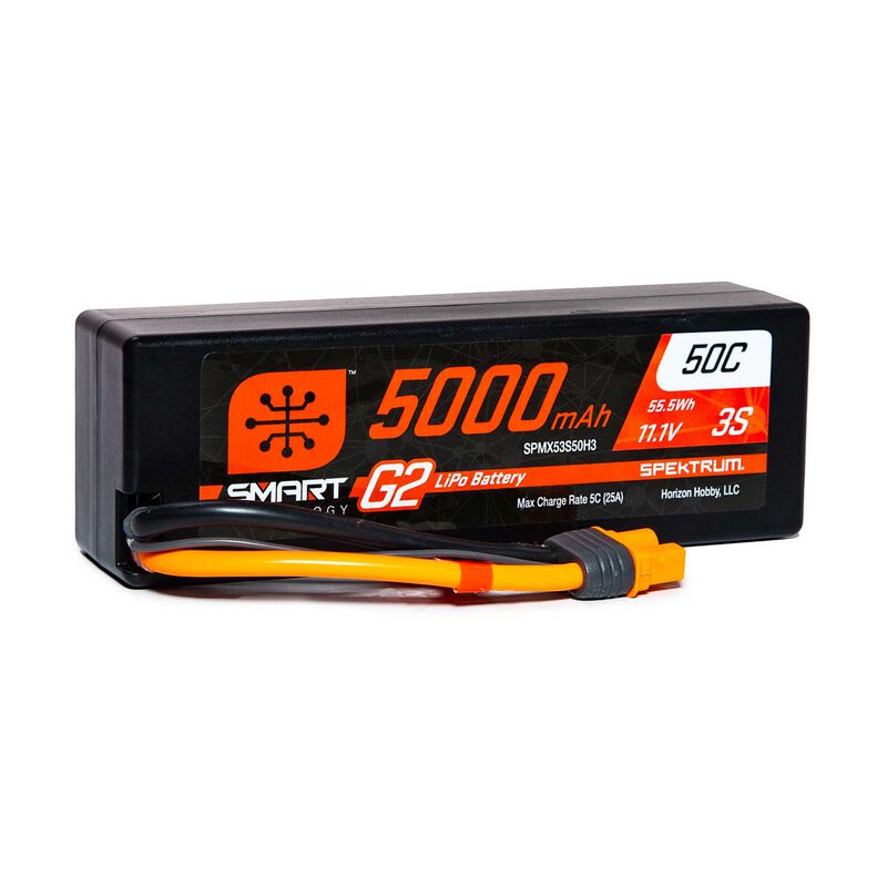 SPEKTRUM SPMX53S50H3 11.1V 5000mAh 3S 50C Smart G2 Hardcase LiPo Battery: IC3