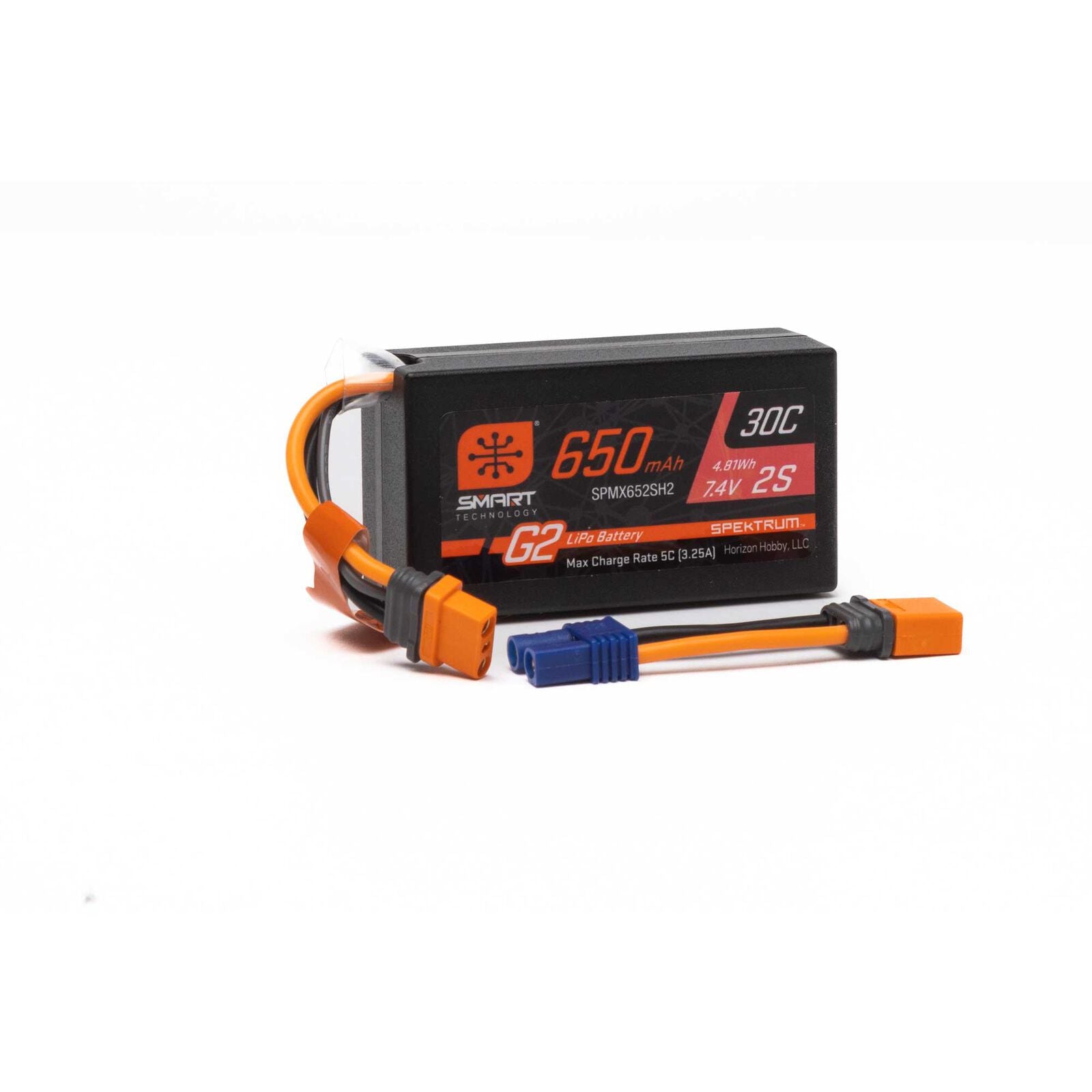 SPEKTRUM SPMX652SH2 7.4V 650mAh 2S Smart G2 Hardcase 30C LiPo: IC2