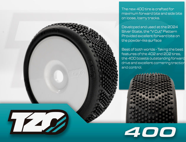 TZO 202 TIRES TZ400S-W 400 Pre-Glued Set (White) (4) (Soft)