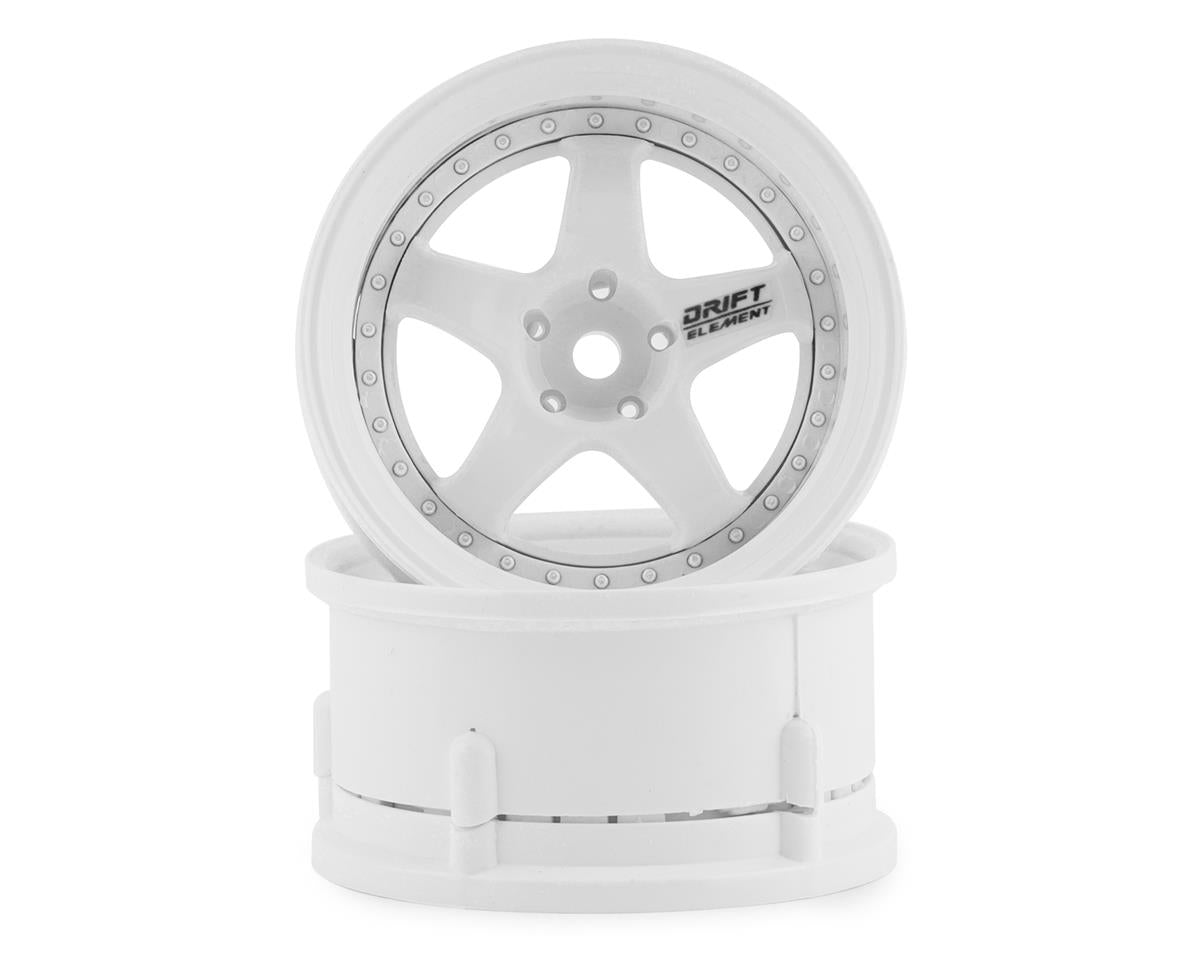 DS RACING DE-001 Drift Element 5 Spoke Drift Wheels (Triple White) (2) (Adjustable Offset) w/12mm Hex