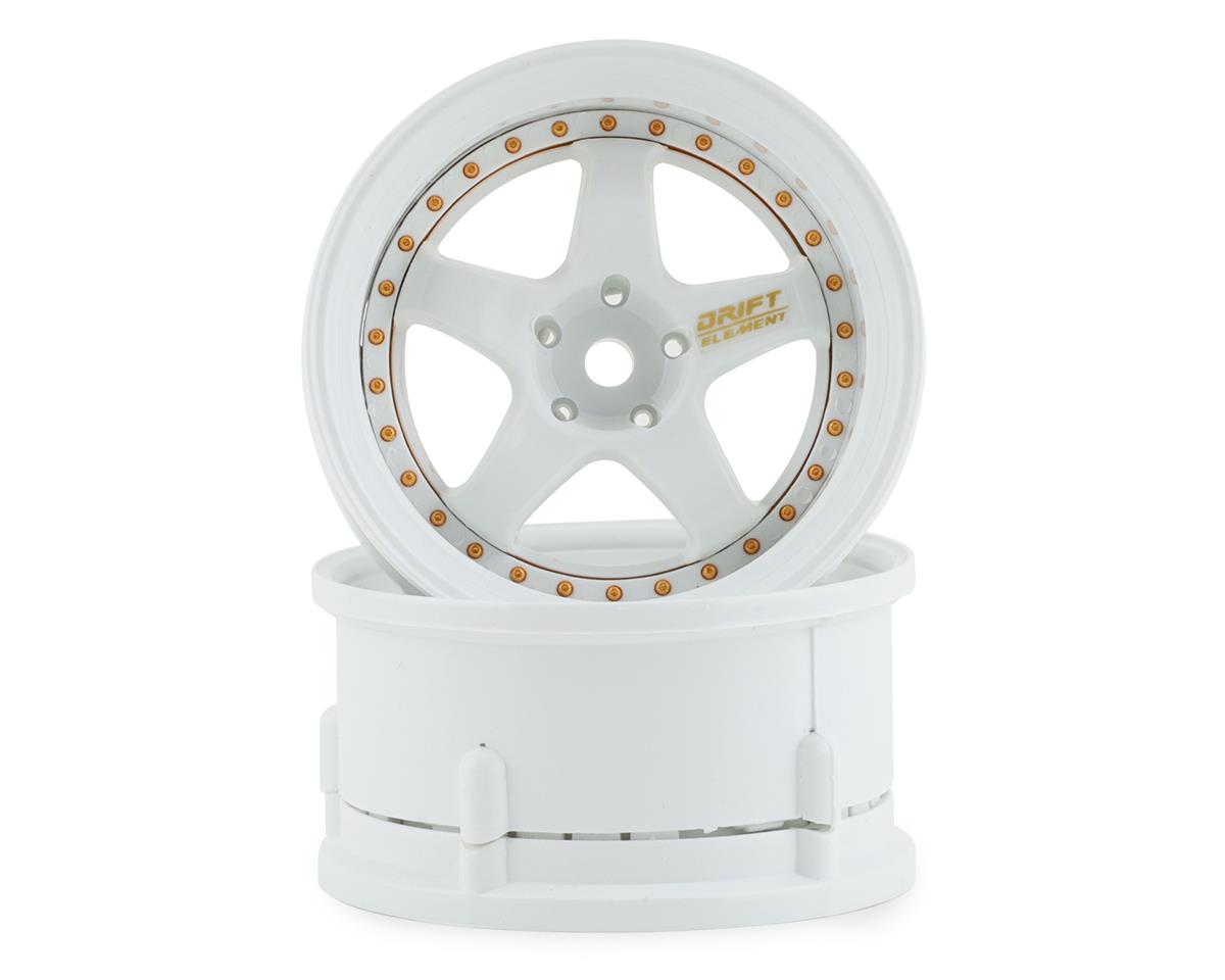 DS RACING DSC-DE-004 Drift Element 5 Spoke Drift Wheels (Triple White w/Gold Rivets) (2) (Adjustable Offset) w/12mm Hex