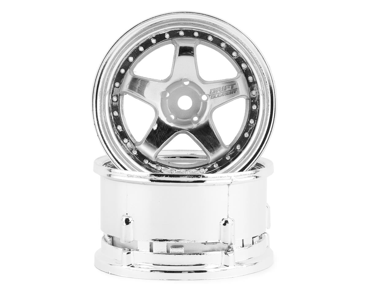 DS RACING DSC-DE-008 Drift Element 5 Spoke Drift Wheels (Triple Chrome) (2) (Adjustable Offset) w/12mm Hex