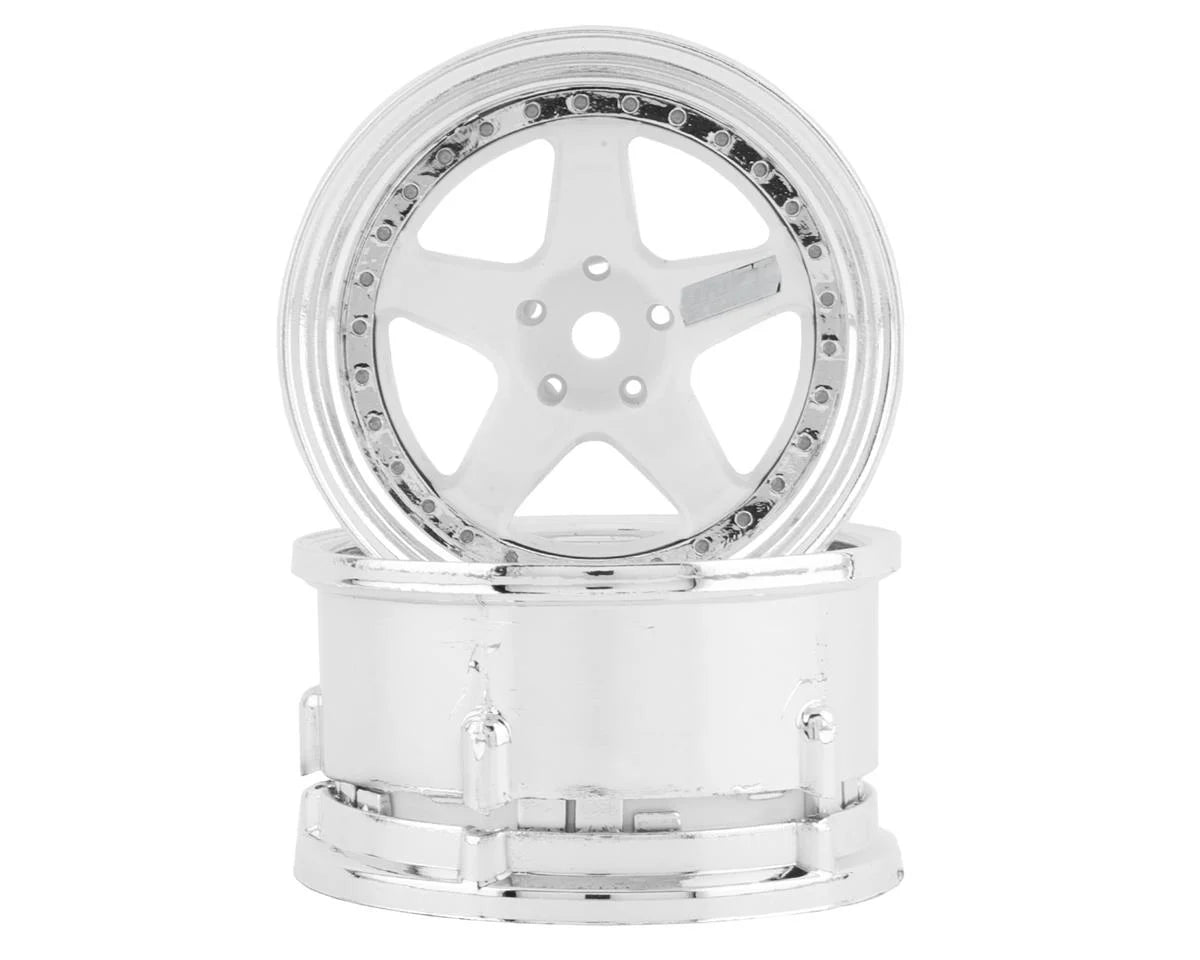 DS RACING DSC-DE-010 Drift Element 5 Spoke Drift Wheels (White & Chrome) (2) (Adjustable Offset) w/12mm Hex