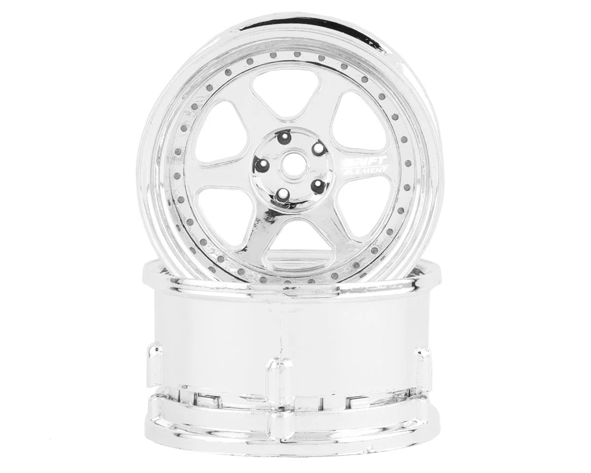 DS RACING DSC-DE-208 Drift Element 6 Spoke Drift Wheels (Triple Chrome) (2) (Adjustable Offset) w/12mm Hex