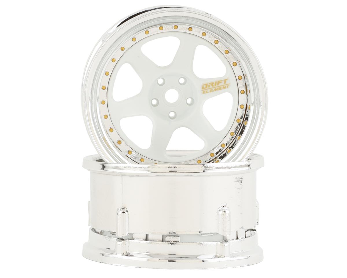 DS RACING DSC-DE-211 Drift Element 6 Spoke Drift Wheels (White & Chrome w/Gold Rivets) (2) (Adjustable Offset) w/12mm Hex