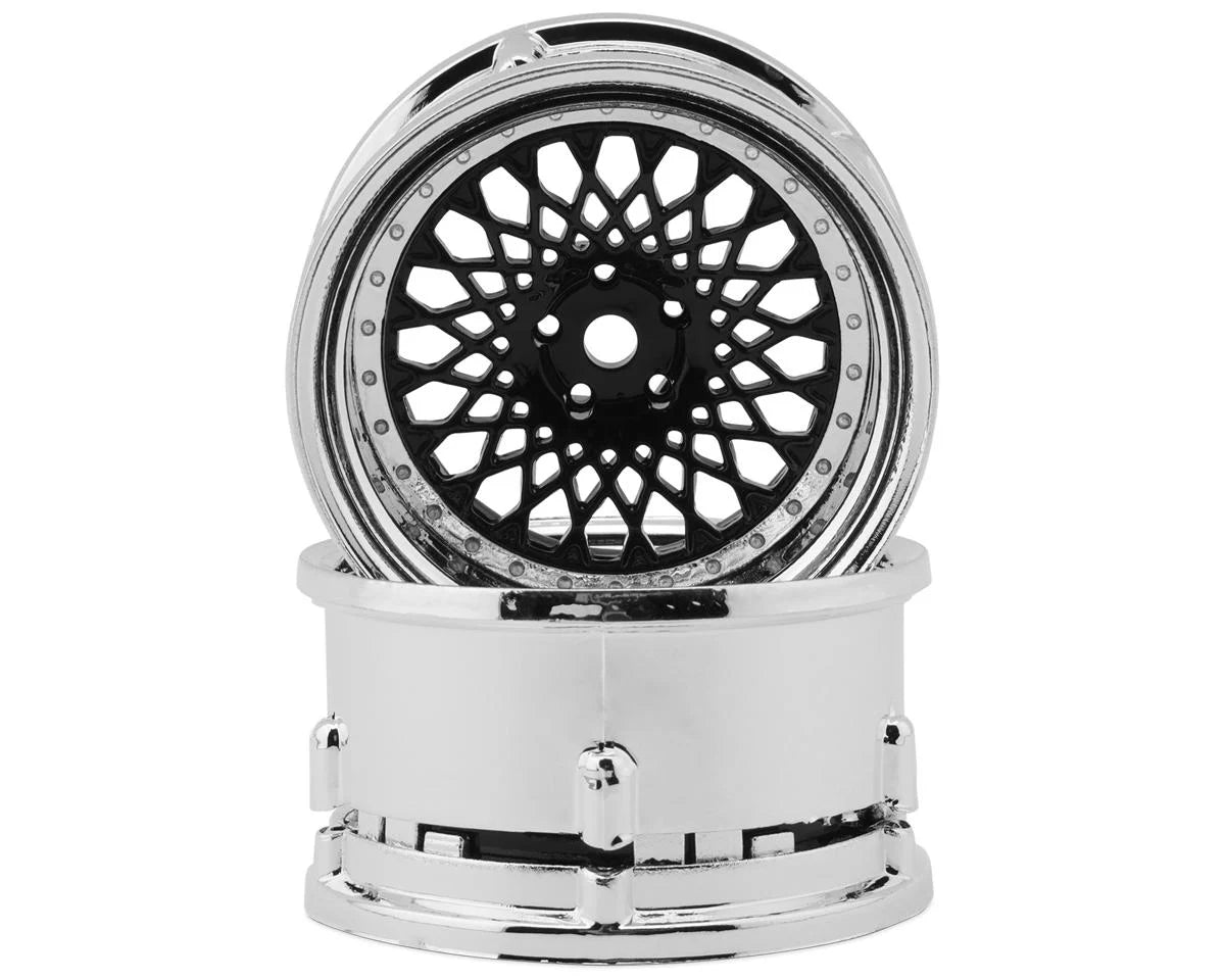 DS RACING DSC-DE-312 Element Mesh 1/10 Drift Wheels (Black w/Chrome Lip) (2) (Adjustable Offset) w/12mm Hex