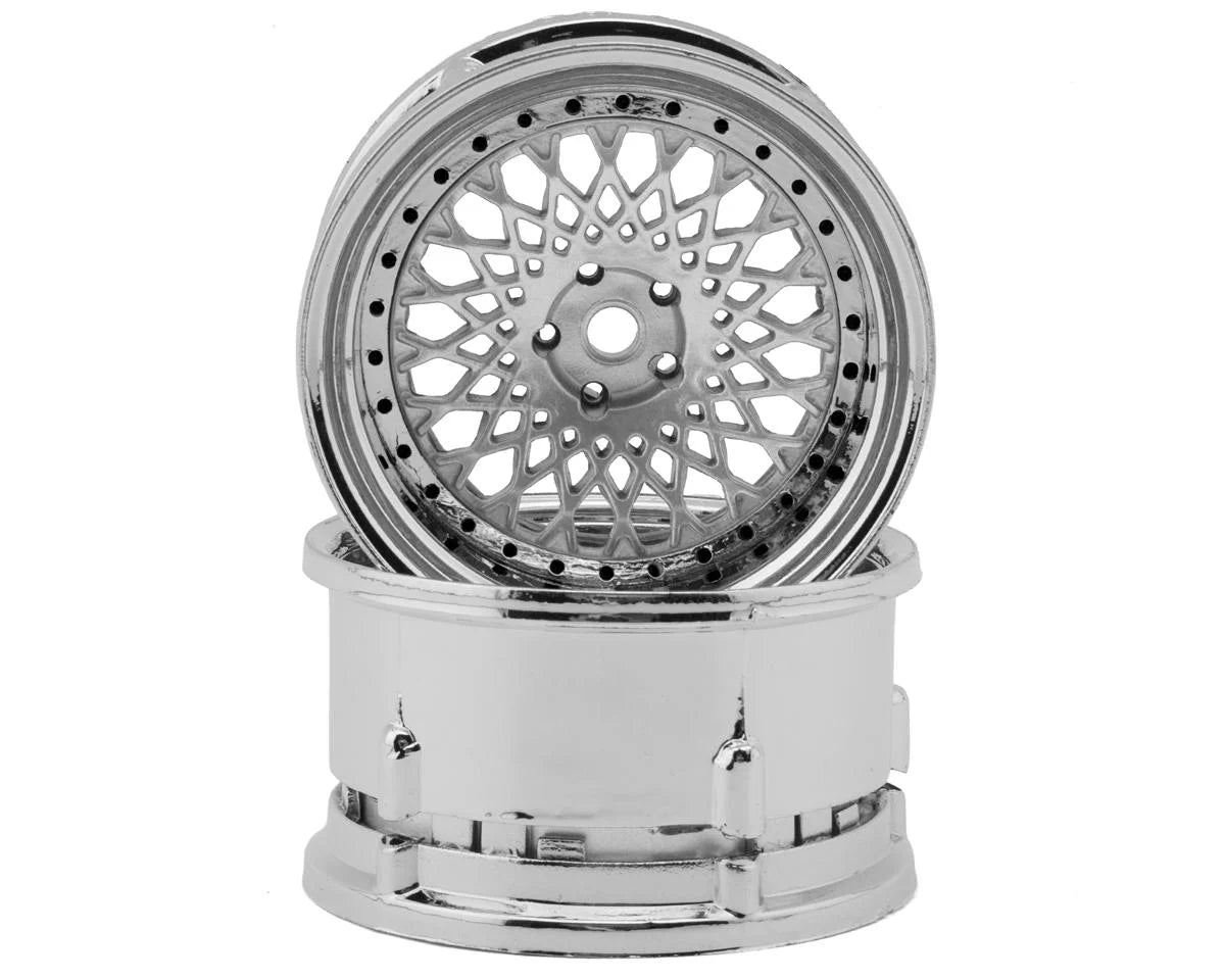 DS RACING DSC-DE-316 Element Mesh 1/10 Drift Wheels (Silver w/Chrome Lip & Black Rivets) (2) (Adjustable Offset) w/12mm Hex