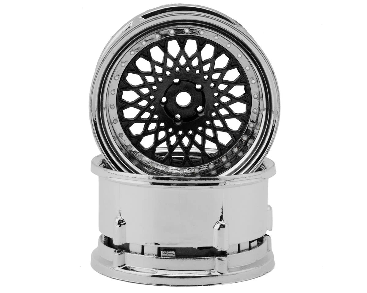 DS RACING DSC-DE-319 Element Mesh 1/10 Drift Wheels (Gunmetal w/Chrome Lip) (2) (Adjustable Offset) w/12mm Hex