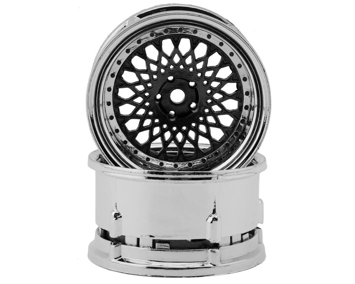 DS RACING DSC-DE-320 Element Mesh 1/10 Drift Wheels (Gunmetal w/Chrome Lip & Black Rivets) (2) (Adjustable Offset) w/12mm Hex