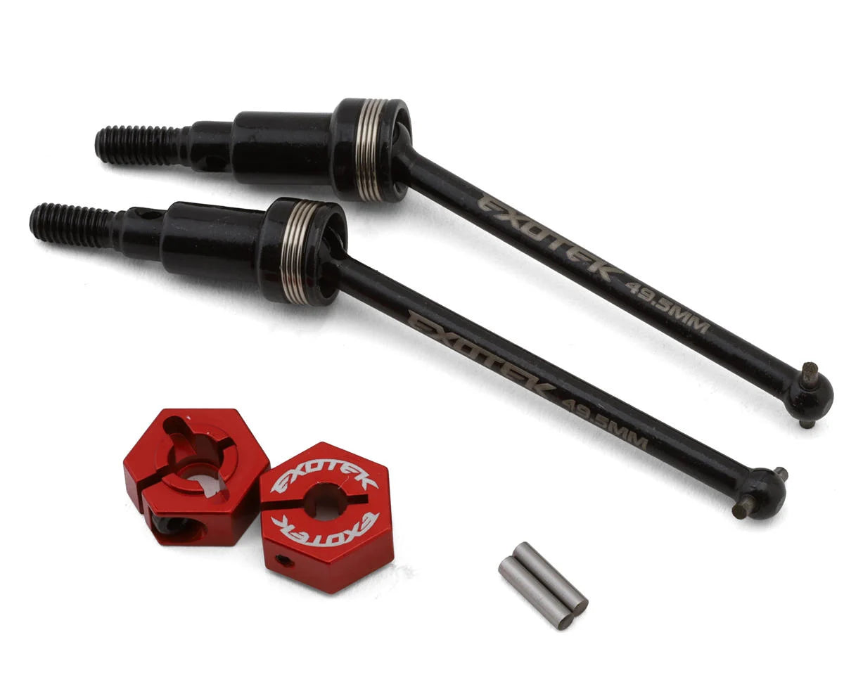 EXOTEK 2285 Arrma Grom Front Steel CVD Driveshafts w/Aluminum Hex Adapters (Red) (2) (Typhon/Granite)