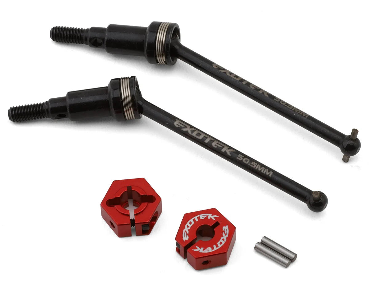 EXOTEK 2286 Arrma Grom Rear Steel CVD Driveshafts w/Aluminum Hex Adapters (Red) (2) (Typhon/Granite)