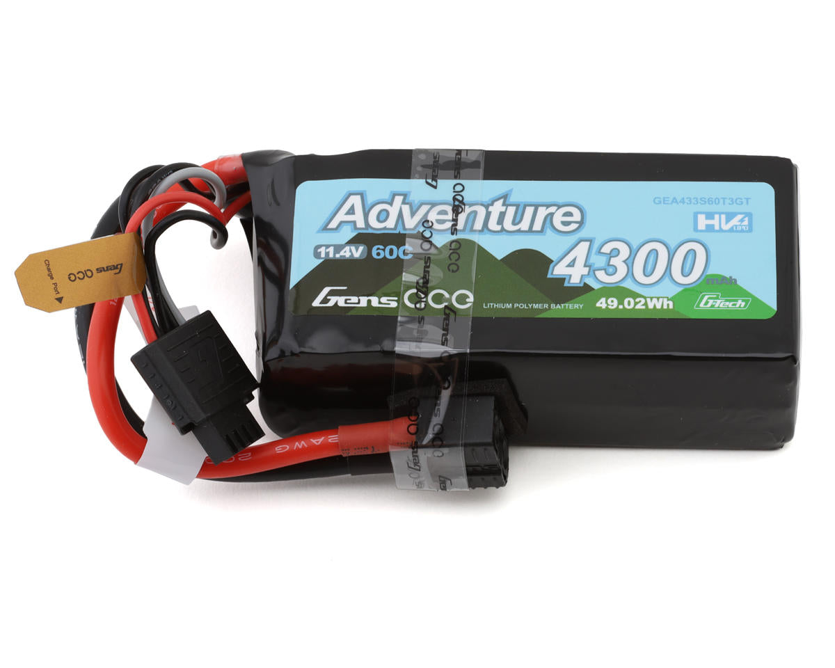 GENS ACE GEA433S60T3GT G-Tech Smart 3S LiHV Battery 60C (11.4V/4300mAh) w/Universal Connector