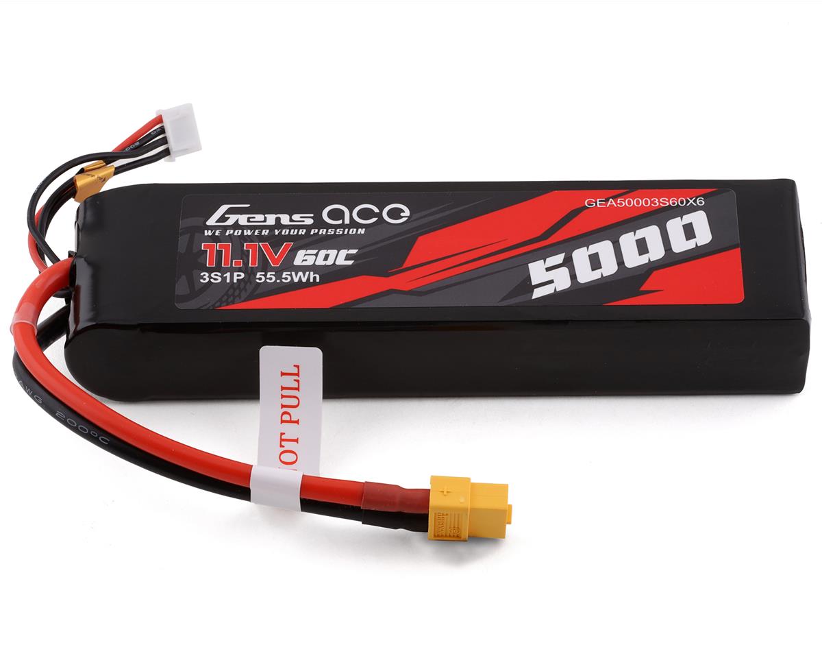 GENS ACE 50003S60X6 5000mAh 11.1V 60C 3S1P Short-Size Lipo Battery Pack With XT60 Plug