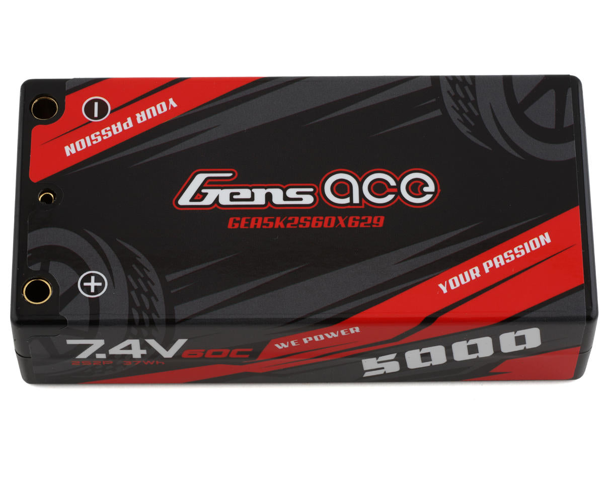 GENS ACE GEA5K60X629 2S LiPo Battery 60C (7.4V/5000mAh) w/4mm Bullets