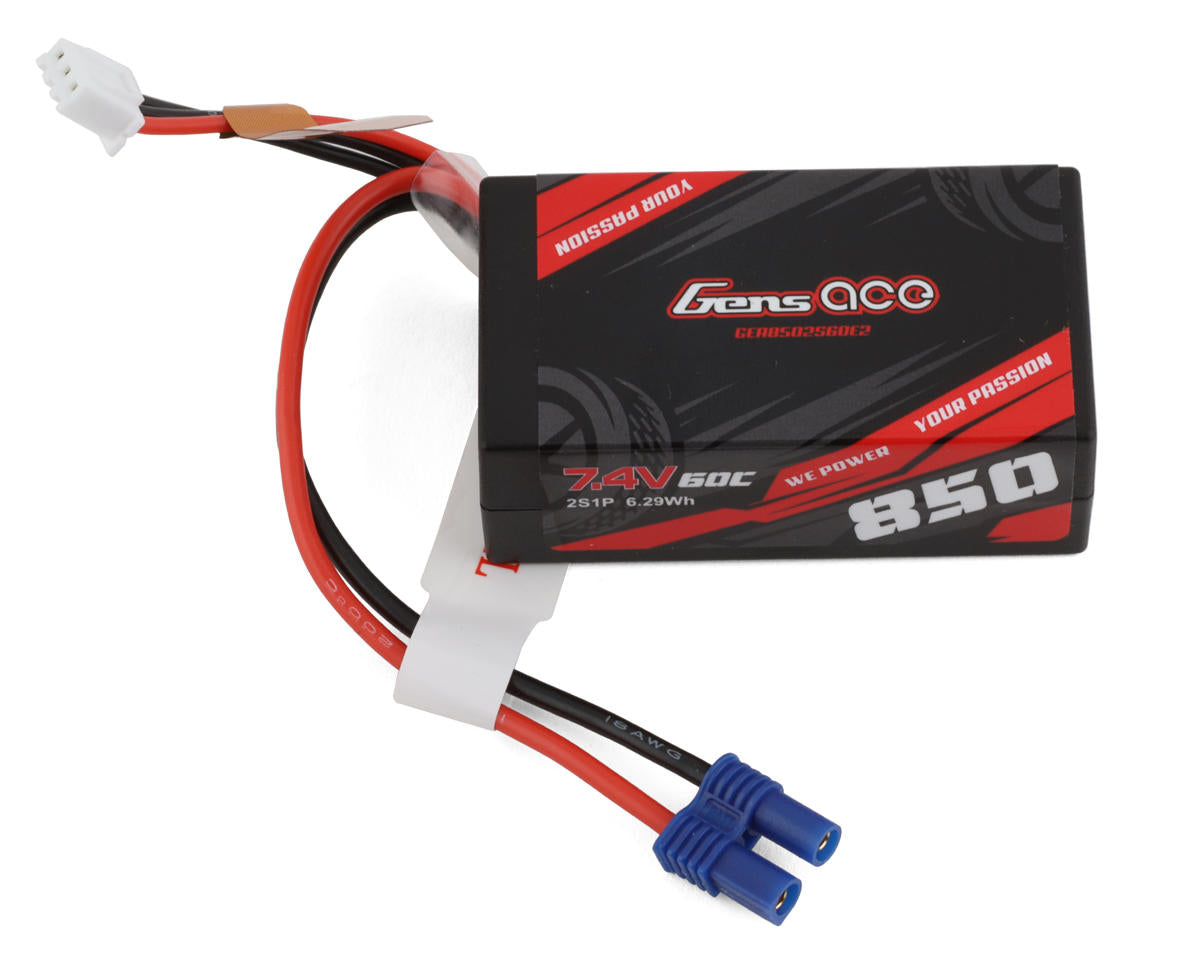 GENS ACE GEA8502S60E2 2S LiPo Battery 60C 7.4V 850mAh w EC2 Connector (Losi Mini-B)