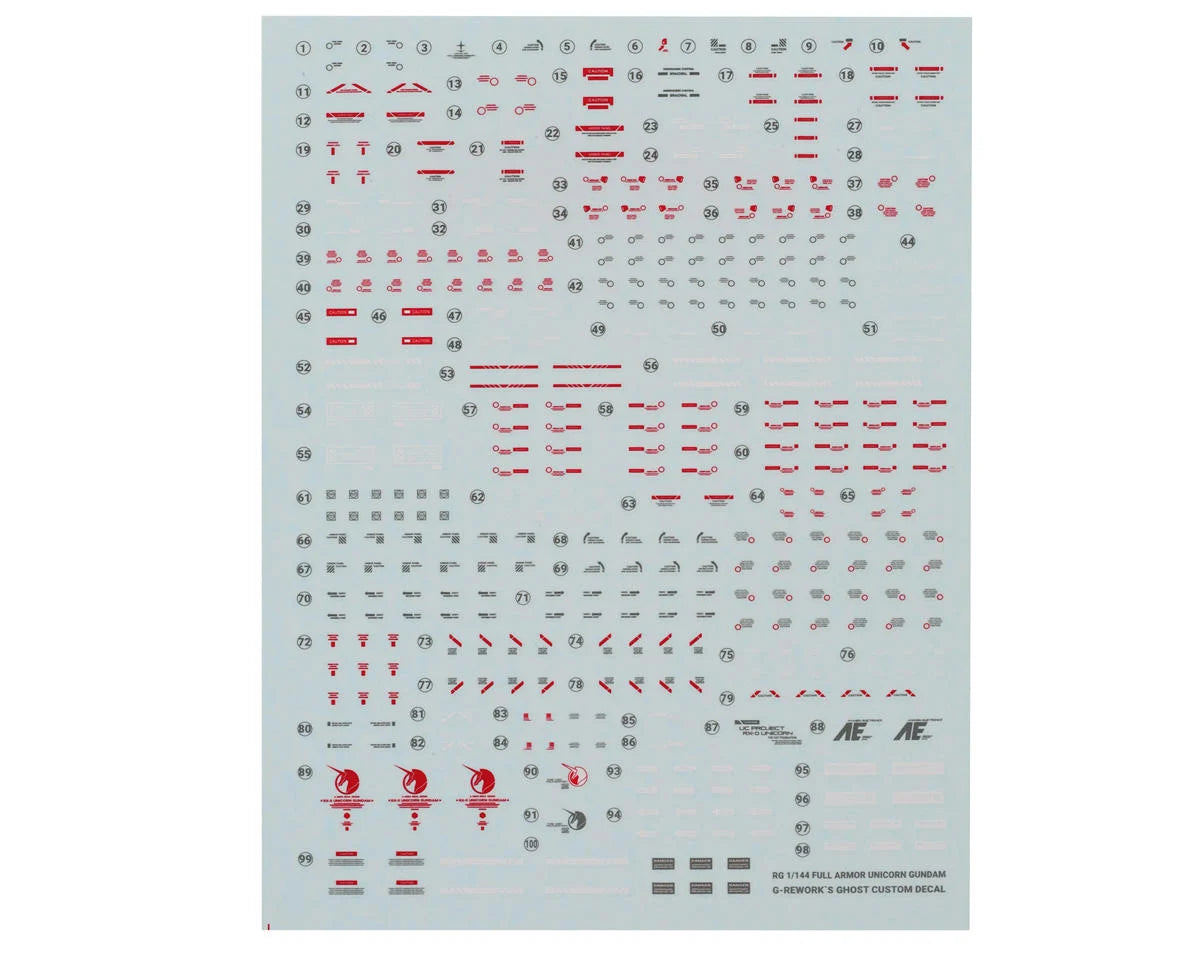 GUNPRIMER GPTCD-RG30 G-Rework RG Full Psycho-Frame Prototype RX-0 Unicorn Decal Sheet