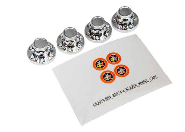 TRAXXAS 8164 Center caps, wheel (chrome) (4)/ decal sheet (requires #8255A extended thread stub axle)