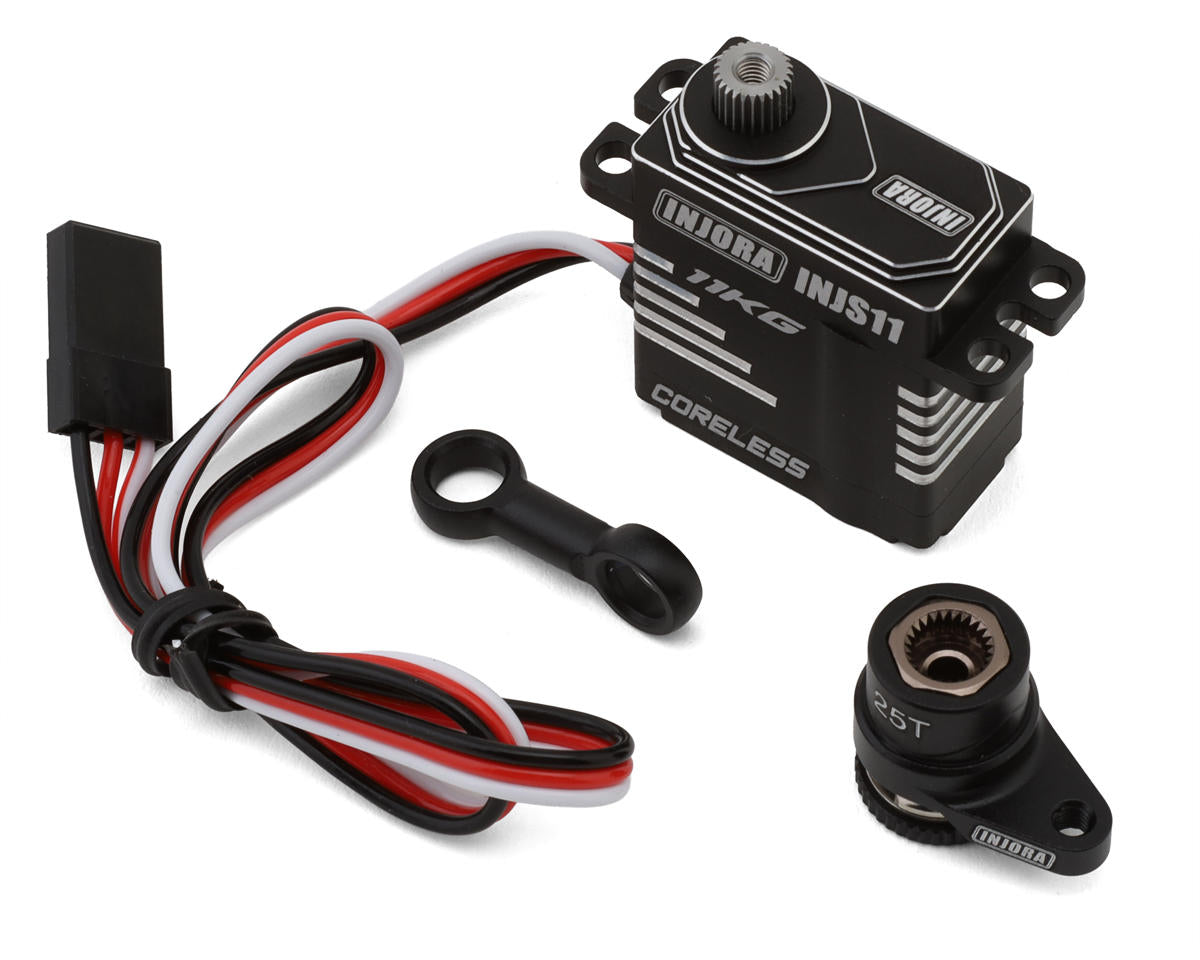 INJORA GROM-11BK-INJS11 Aluminum High Voltage Micro Servo Set (Grom/NASCAR) w/Aluminum Servo Saver (25T)