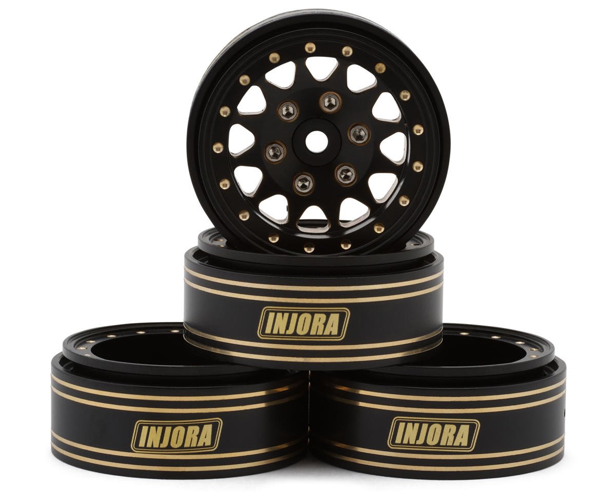 INJORA YQW-1301BGD 1.3" D-Slot Brass Micro Rock Crawler Beadlock Wheels (68g ea) (Black) (4)