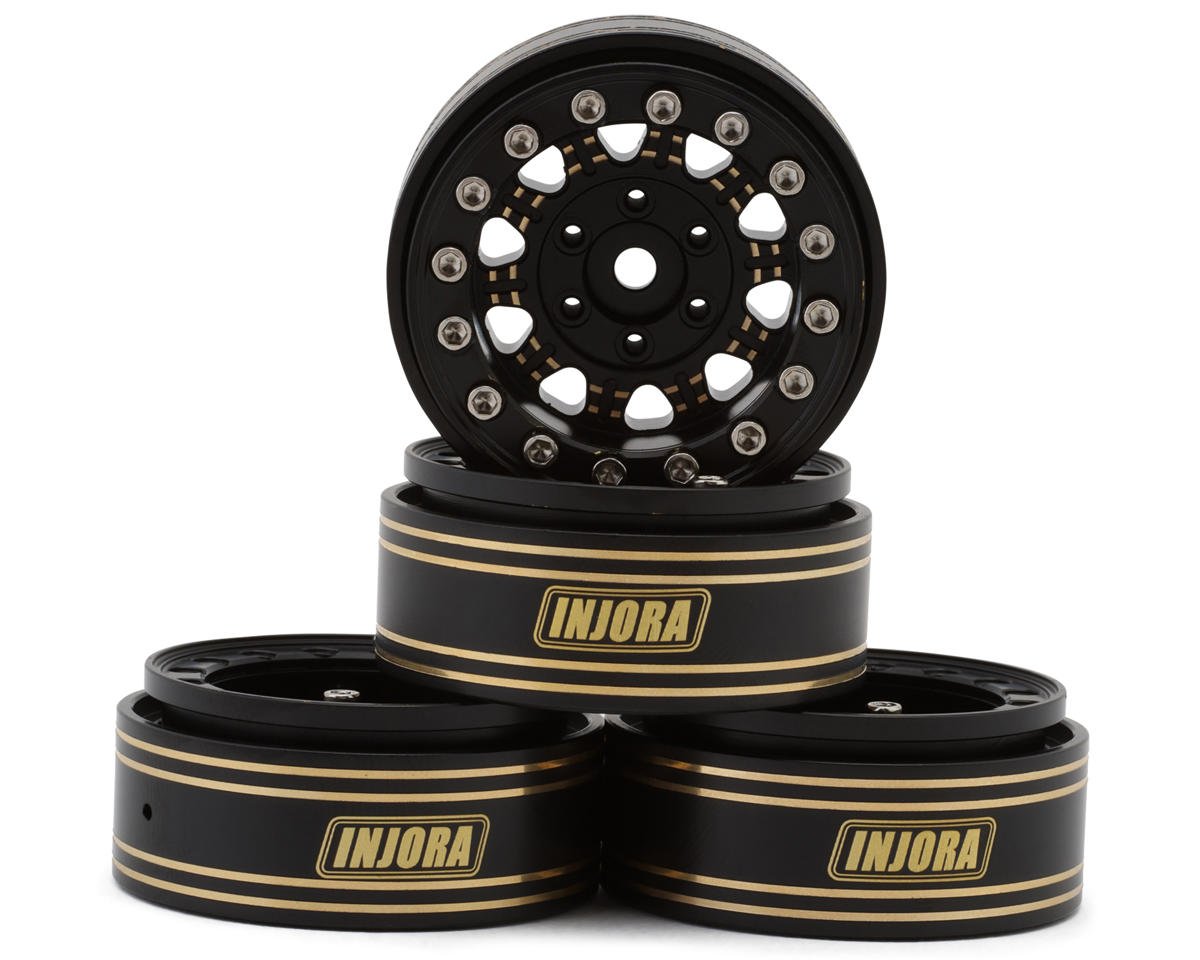 INJORA YQW-1305BGD 1.3" D-Slot Super Heavy Brass Micro Rock Crawler Beadlock Wheels (81g ea) (Black) (4)