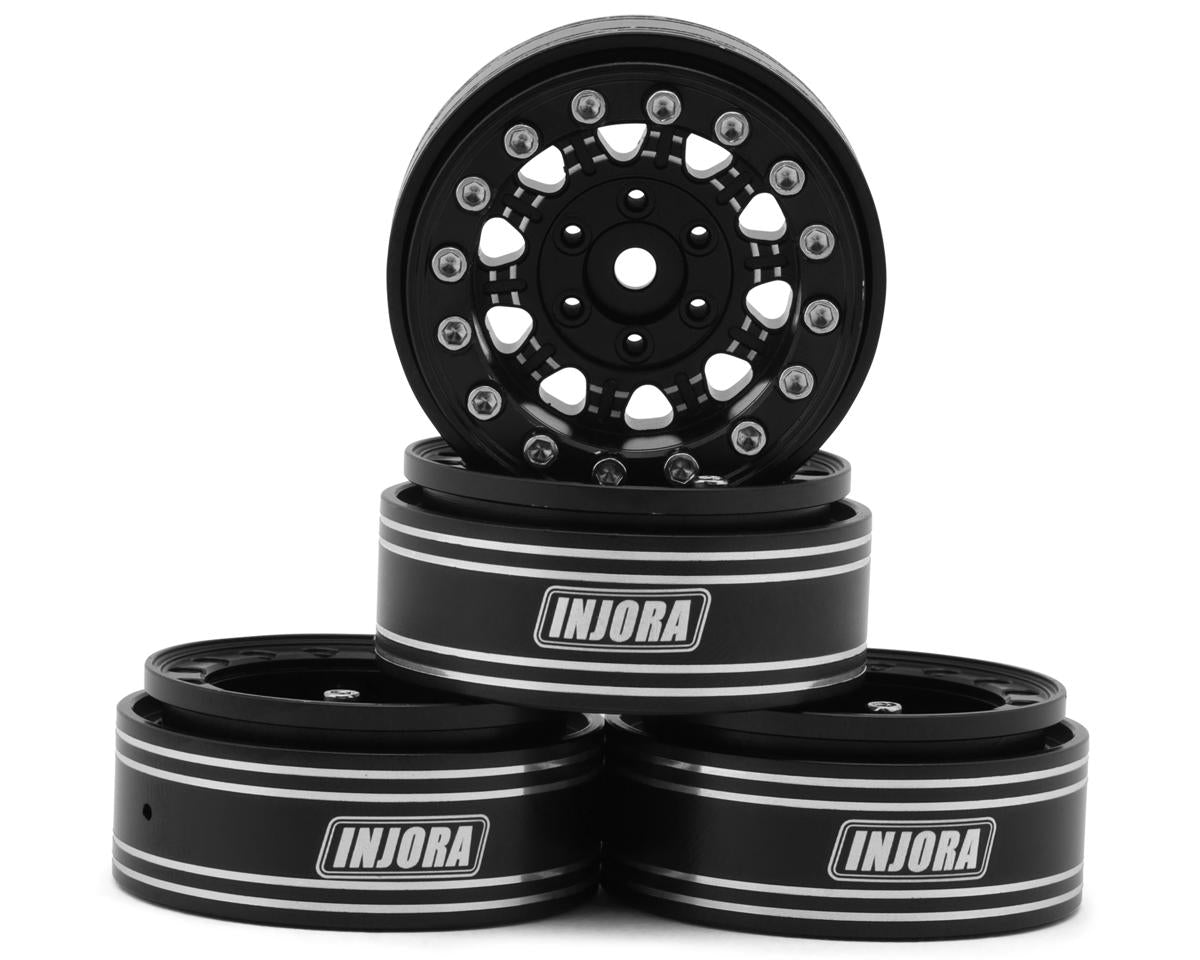 INJORA YQW-1305BK 1.3" D-Slot Aluminum Micro Crawler Beadlock Wheels (27g ea) (Black/Black) (4)