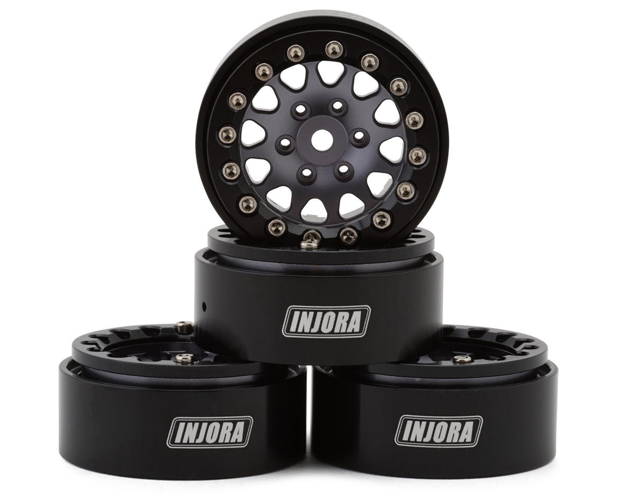 INJORA YQW-1311BG 1.3" D-Slot Aluminum Micro Crawler Beadlock Wheels (27g ea) (Grey/Black) (4)