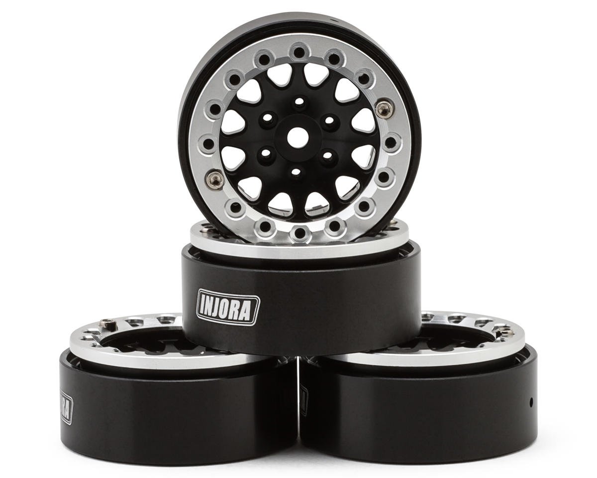 INJORA YQW-1311SB 1.3" D-Slot Aluminum Micro Crawler Beadlock Wheels (27g ea) (Black/Chrome) (4)