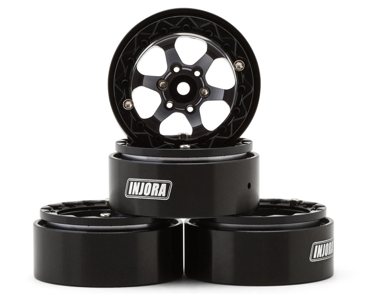 INJORA YQW-1313BG 1.3" 6-Slot Aluminum Micro Crawler Beadlock Wheels (23g ea) (Grey/Black) (4)